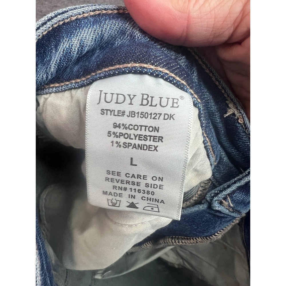 Judy Blue Distressed Raw Hem Denim Shorts Blue JB150127 DK Womens Size L - Picture 5 of 9